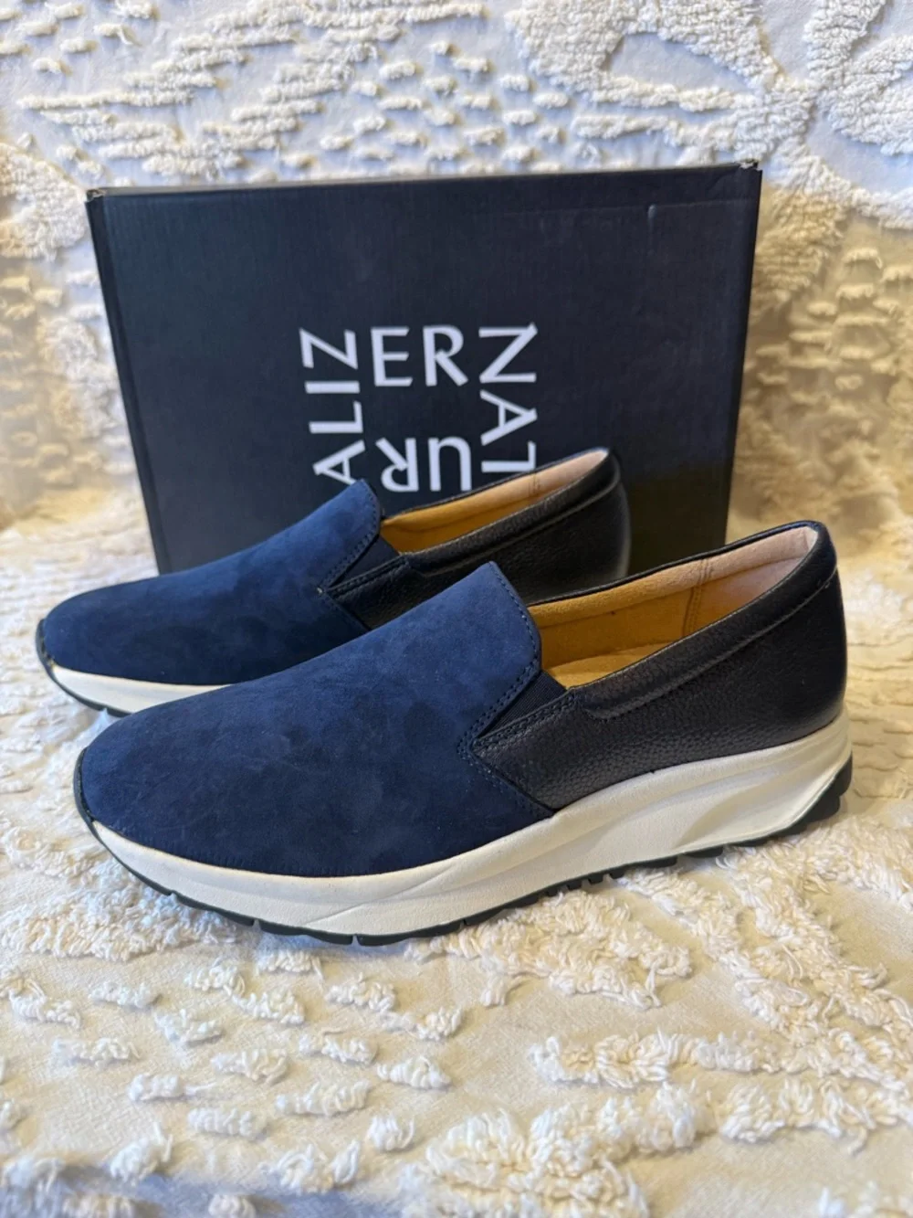 Women’s Navy Suede Slip-On Loafers#647